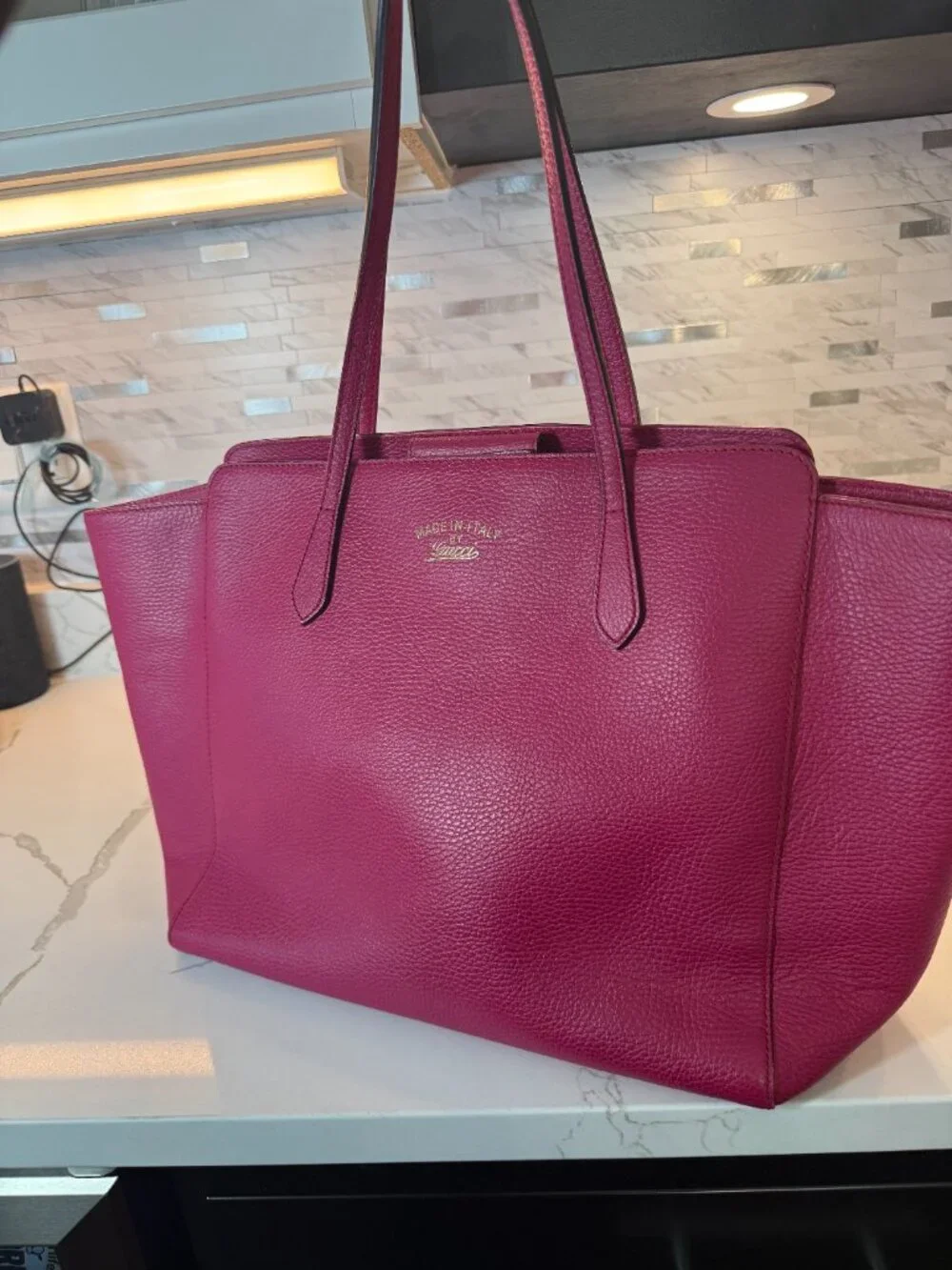 Gucci Swing Tote in Fuchsia Pink Pebbled Leather - large - Picture 9 of 14